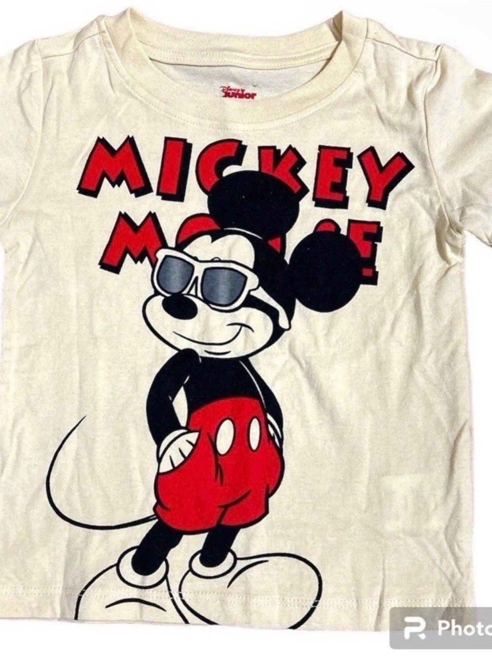 Disney Junior Mickey Mouse Toddler T-Shirt Cream Off White Sunglasses Tee 2T